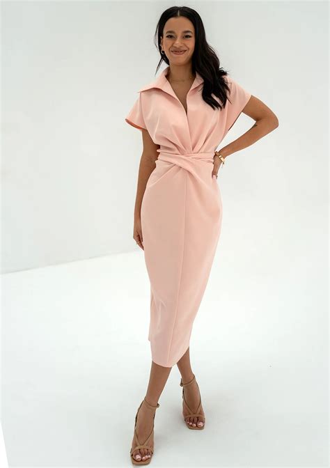 Axelle - Peach pink collared midi dress - Mosquito
