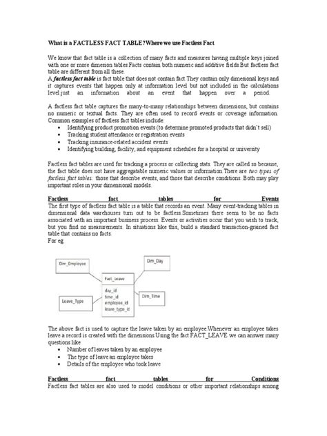 factless fact table data warehouse subroutine