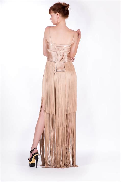 Versace Nude Fringe Gown as seen on Donatella Sz 38 For Sale at 1stDibs