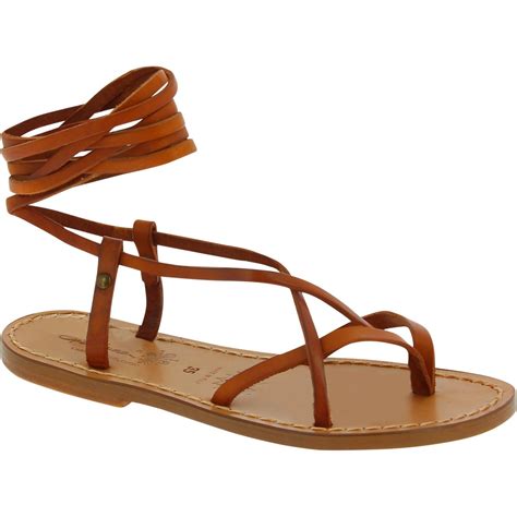 Women's brown leather flat strappy sandals handmade in Italy | The ...