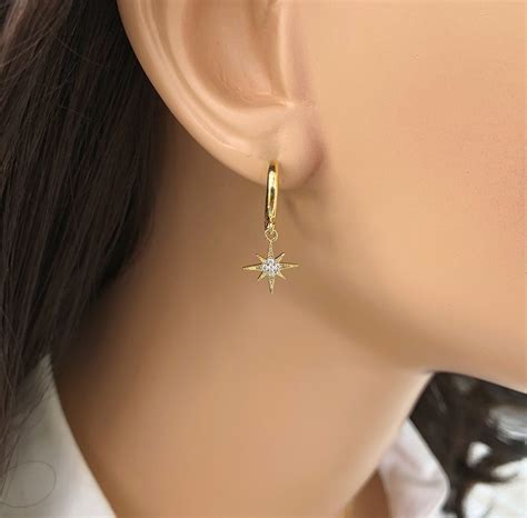 Gold Star Hoop Earrings Gold Huggie Earrings With Star Charm - Etsy