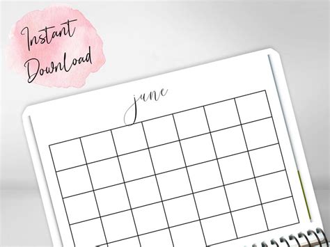 Blank Calendar PDF Calendar Printable Blank Calendars - Etsy