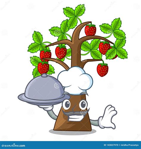 Chef with Food Cartoon Strawberry Trees Grow on Soil Stock Vector ...