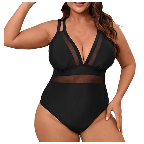 Women Deep V Neck One Piece Swimsuit Mesh Sheer Tummy Control Bathing