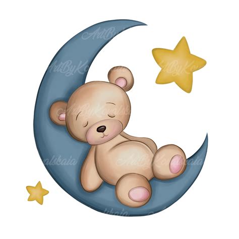 Teddy Bear Clipart Teddy Bear Sleeping on Moon Bear PNG | Etsy