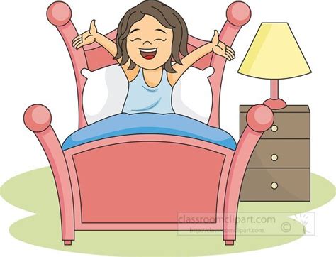 Furniture Clipart-girl waking up in the morning streching in bed ...