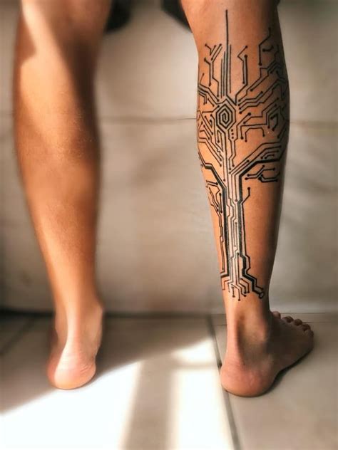 Circuit Tree Leg Tattoo | Computer tattoo, Cyberpunk tattoo, Electronic ...