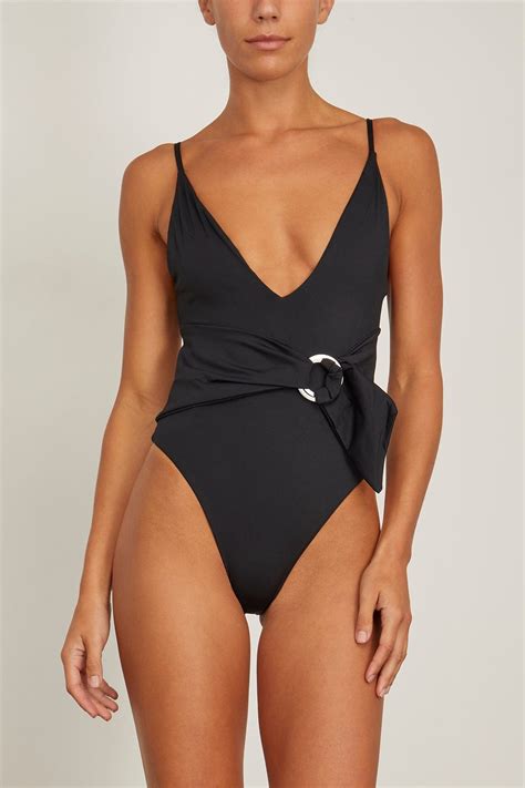 Simkhai Niya Deep V Tie Waist One Piece Swimsuit in Black – Hampden