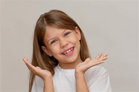 Premium Photo | Portrait of caucasian little girl with open wide smile ...