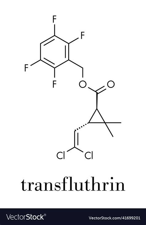 Transfluthrin insecticide molecule skeletal Vector Image