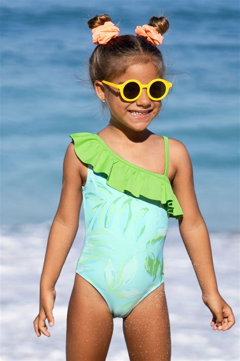 Girls Magic Leaf Ruffled One Piece Swimsuit