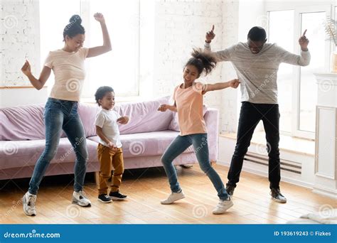 Active Black Family with Children Dancing at Home Stock Image - Image ...