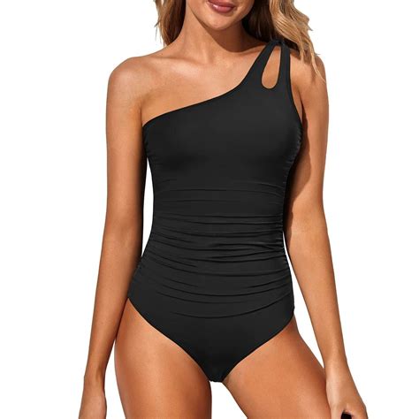 Defitshape Women's One Shoulder Swimsuit Spaghetti Strap One Piece