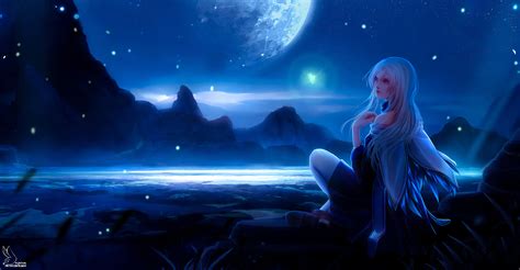 Download Moon Blue Sky Fantasy Woman HD Wallpaper by Anastasia Podolyak