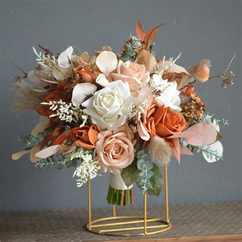 Faux Flowers Bouquet Burnt Orange Ivory White Fall Nude Boho - Etsy
