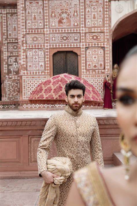 Cream Mens Sherwani Shawl Dress for Pakistani Groom Dresses – Nameera