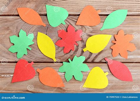 Paper Autumn Leaves Shaped and Trimmed with Scissors. Simple Form of ...