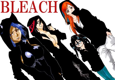 shihouin yoruichi, inoue orihime, shiba kuukaku, and tsumugiya ururu