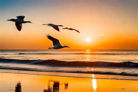 Premium AI Image | birds flying in the sunset