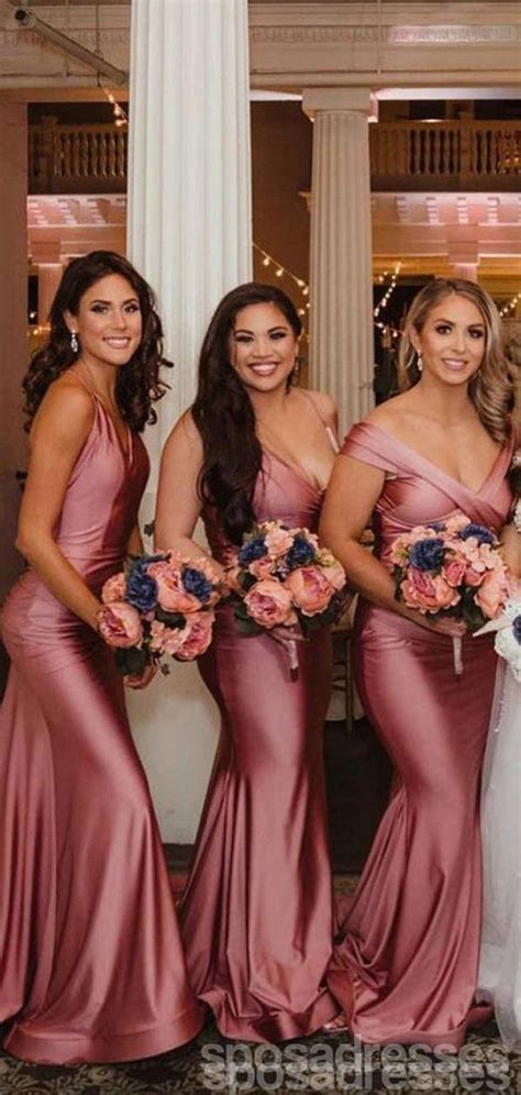 mismatched mermaid dusty rose long bridesmaid dresses gown onlinewg