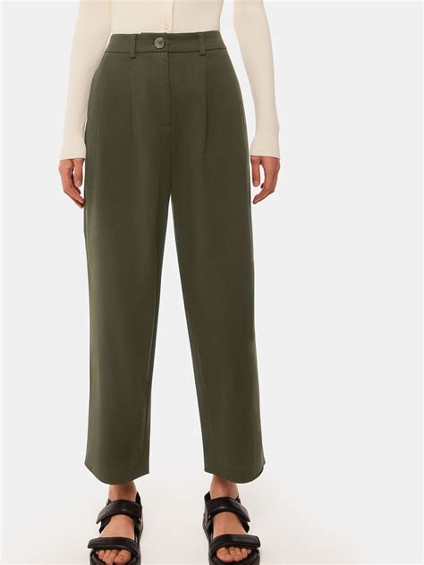 Buy Whistles Khaki Green Petite Bethany Cotton Barrel Trousers from the