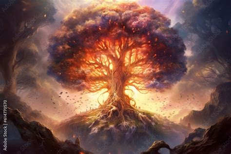 Tree of Life Fantasy Art Concept with Spiritual Symbolism. Generative ...