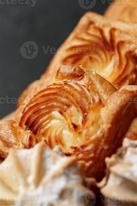 Freshly baked pastries showcasing intricate layers and textures