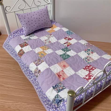 purple patchwork doll quilt  pillow    dolls american girl
