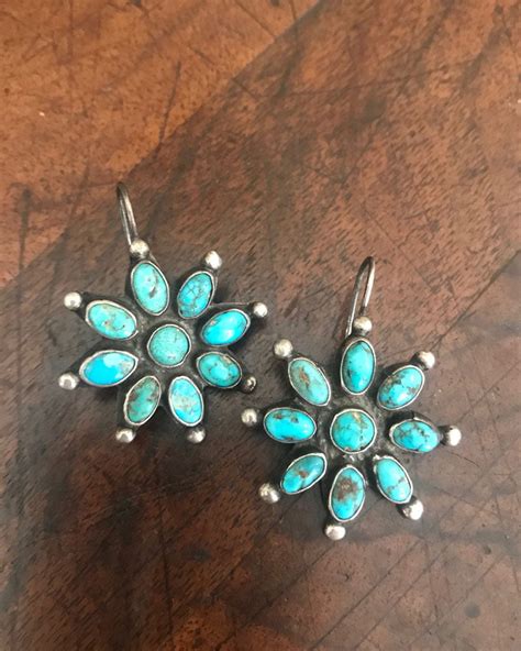 Early Navajo Turquoise Cluster Earrings