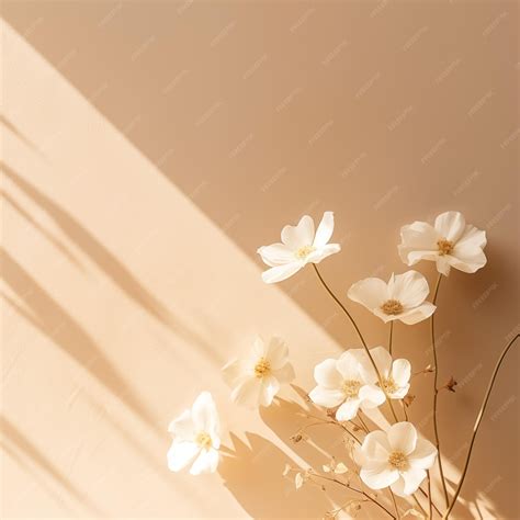 premium photo photo white flowers  sunlight  beige wall