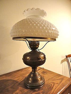 Vintage hurricane lamp with large hobnail milk-glass globe -- Antique ...