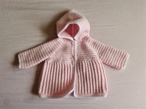 Ribbed Hooded Crochet Baby Cardigan, Crocheted Baby Jacket With Hood ...