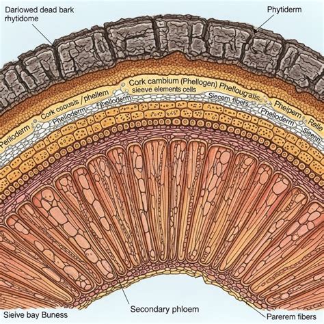 phellem phelloderm sieper fibers  secondary phloem composed  stock