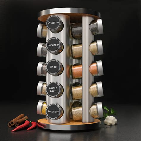 Prep & Savour Revolving Spice Rack Set with 20 Spice Jars - Kitchen