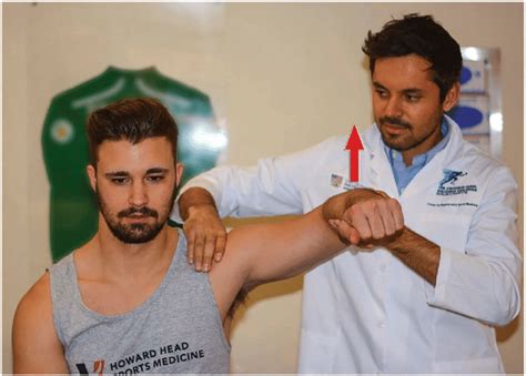 hyperabduction test  examiner stands   patient