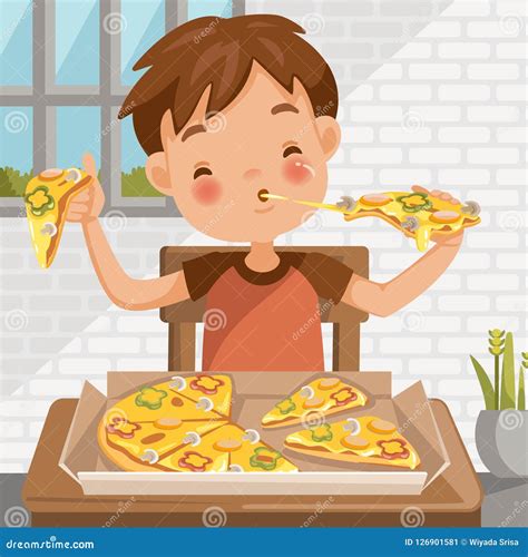 Kids Eating Pizza Cartoon