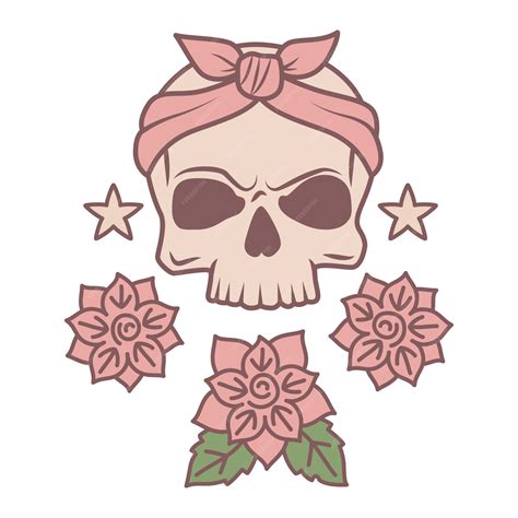 skull flowers tattoo 3