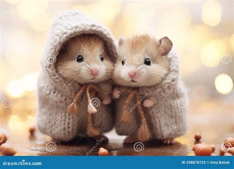 Cute Couple of Animals are Warmly Dressed in Winter, Wrapped in Cozy ...