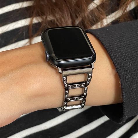 Black Apple Watch Band With CZ Diamonds, Women iWatch Bracelet, Evil