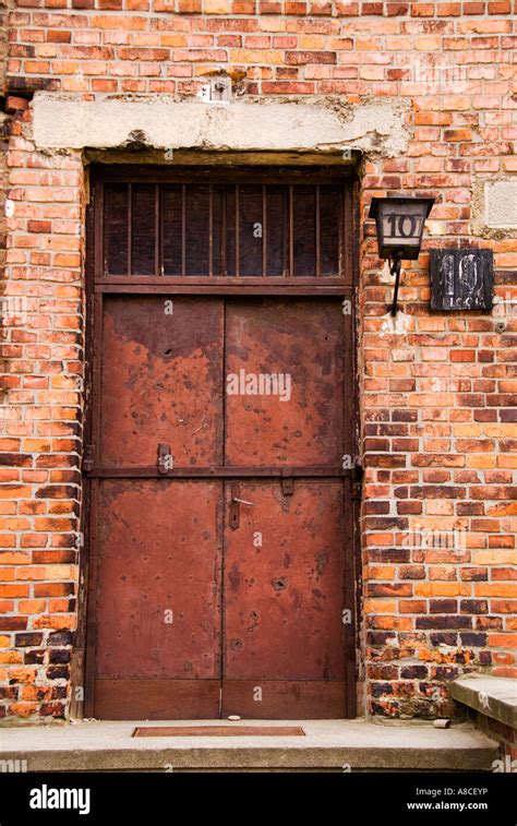 auschwitz  barrack block  entrance stock photo alamy