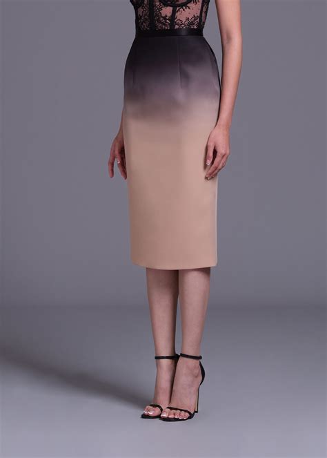 Black Ombre Nude Pencil Skirt With Satin-crepe Waistband - POEM
