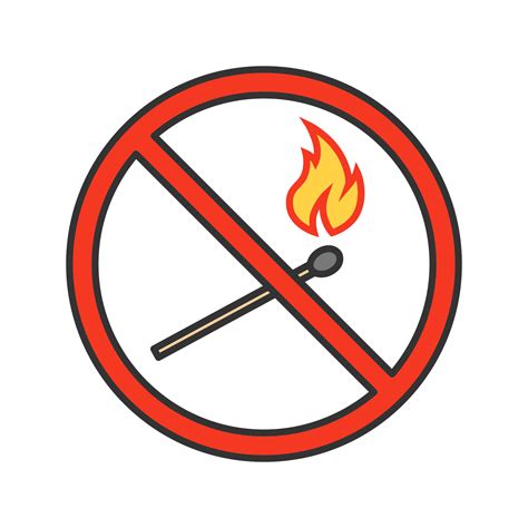 Forbidden sign with burning matchstick color icon. No naked lights