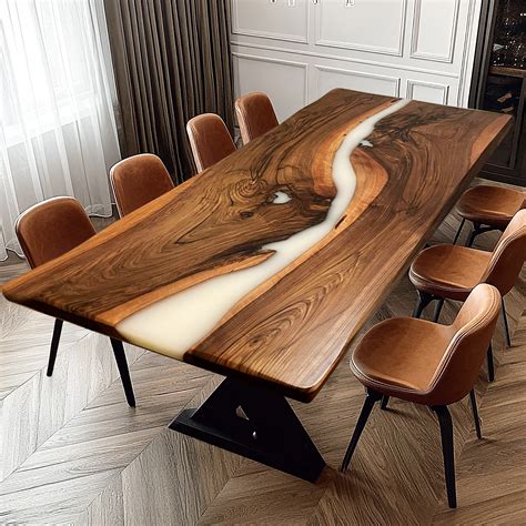 Custom Black Walnut Wood Slab White Epoxy Dining Table Tops CRT-130