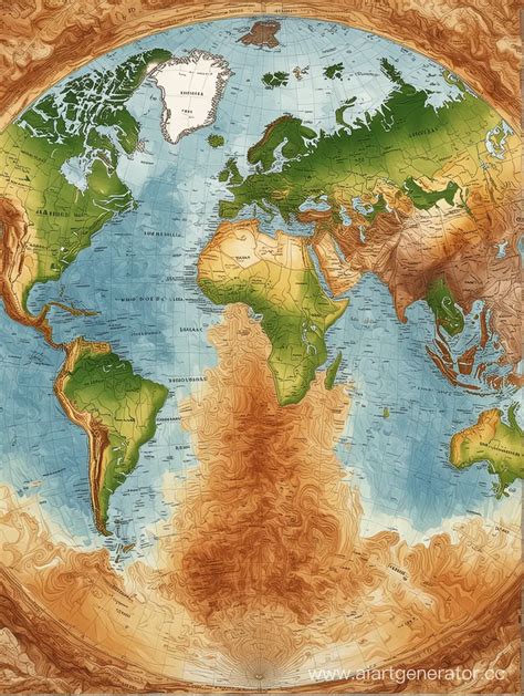 Detailed Topographic Map of Earths Terrain Features | AI Art Generator