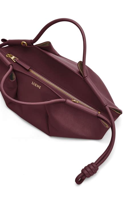 small paseo bag  shiny nappa calfskin burgundy loewe burgundy bag