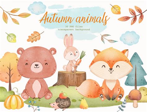 Autumn Animals Clipart Forest Animals Clipart Fox Bear - Etsy