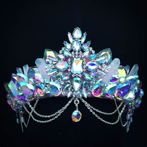 Iridescent Gem Crystal Crown Aurora Moon Headpiece Festival - Etsy