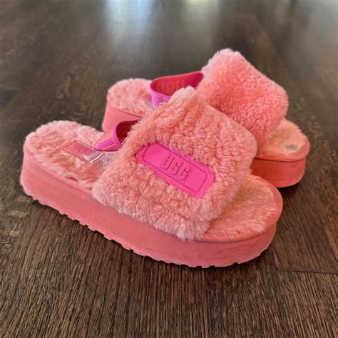 Platform UGG slippers. Neon pink/coral color. Still... - Depop
