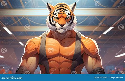 The Anime Portrait Depicts a Fierce Male Tiger Fighter, Exuding ...