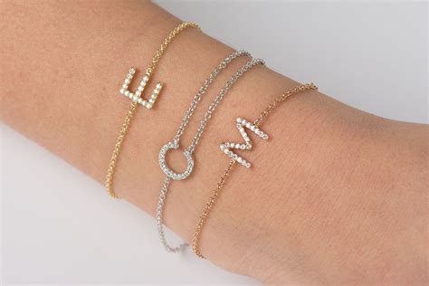 Alphabet Letter Diamond Bracelet 14K Yellow Gold Minimal | Etsy